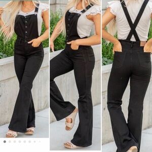 “Judy Blue” Black Women's Flared Denim Overalls- Stretchy sz L